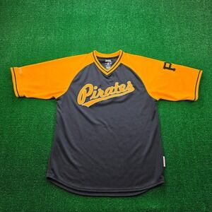 Pittsburgh Pirates Jersey Mens Large Black Yellow V-Neck Stitches MLB Baseball